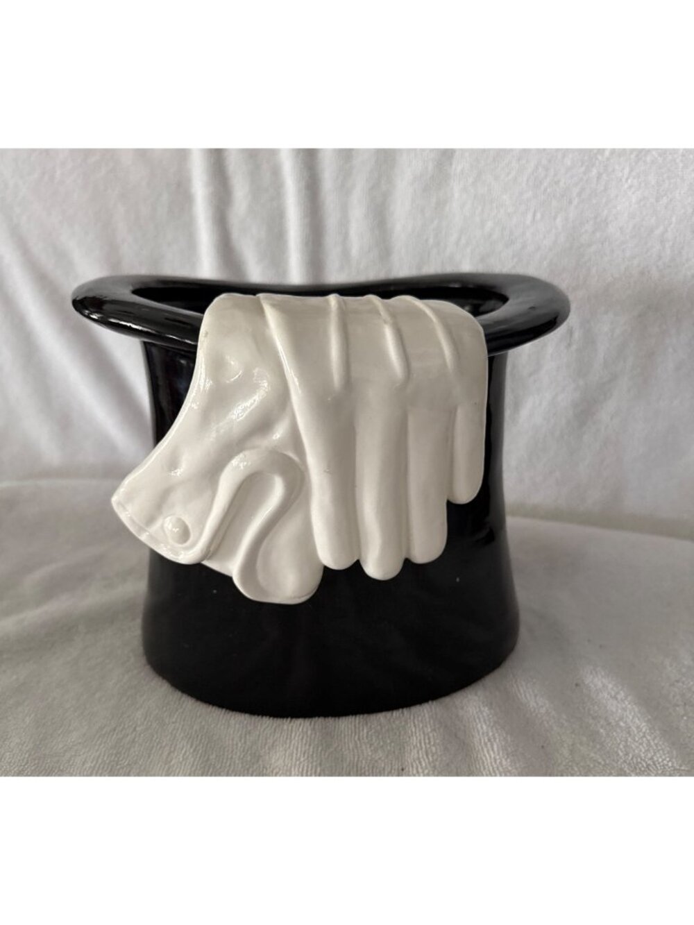 Ceramic Top Hat Planter White Glove Accent 8" Diameter Small Flaw Under Rim